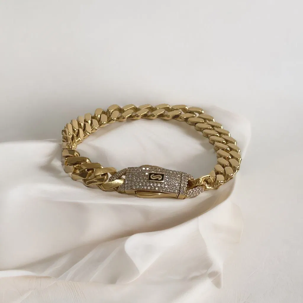 Pulso Mónaco – Cubana con broche de circonias (9.5 mm)