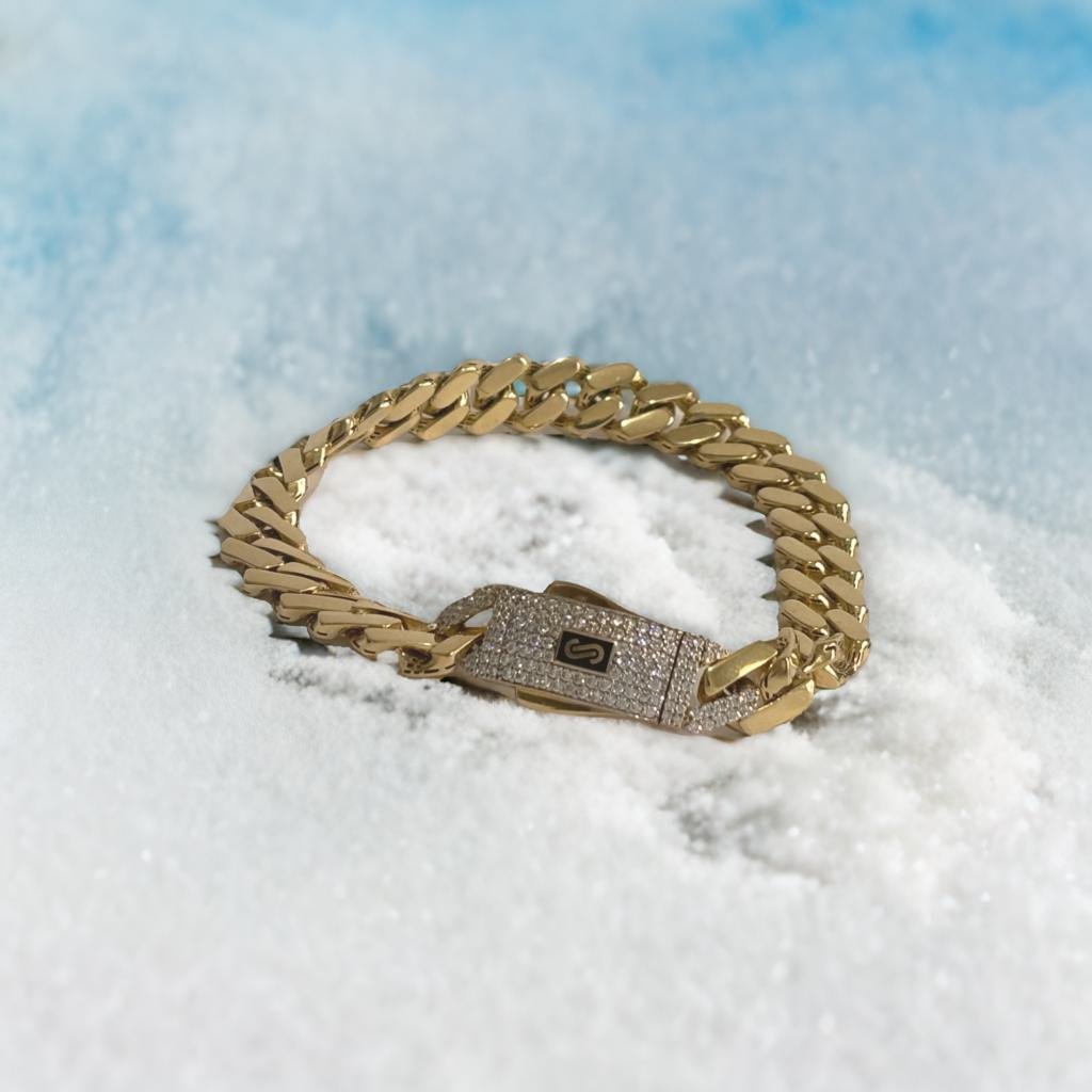 Pulso Mónaco – Cubana gruesa con broche de circonias (13.5 mm)